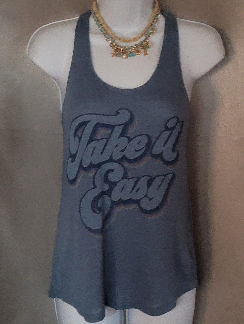 Take It Easy Womens Gray Graphic Tank Top